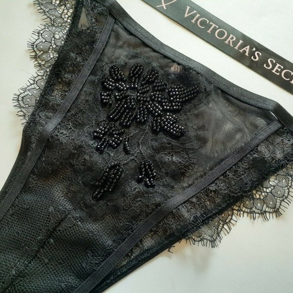 Victorias Secret Floral Motif BEAD Black ITSY Lace - Picture 6 of 8